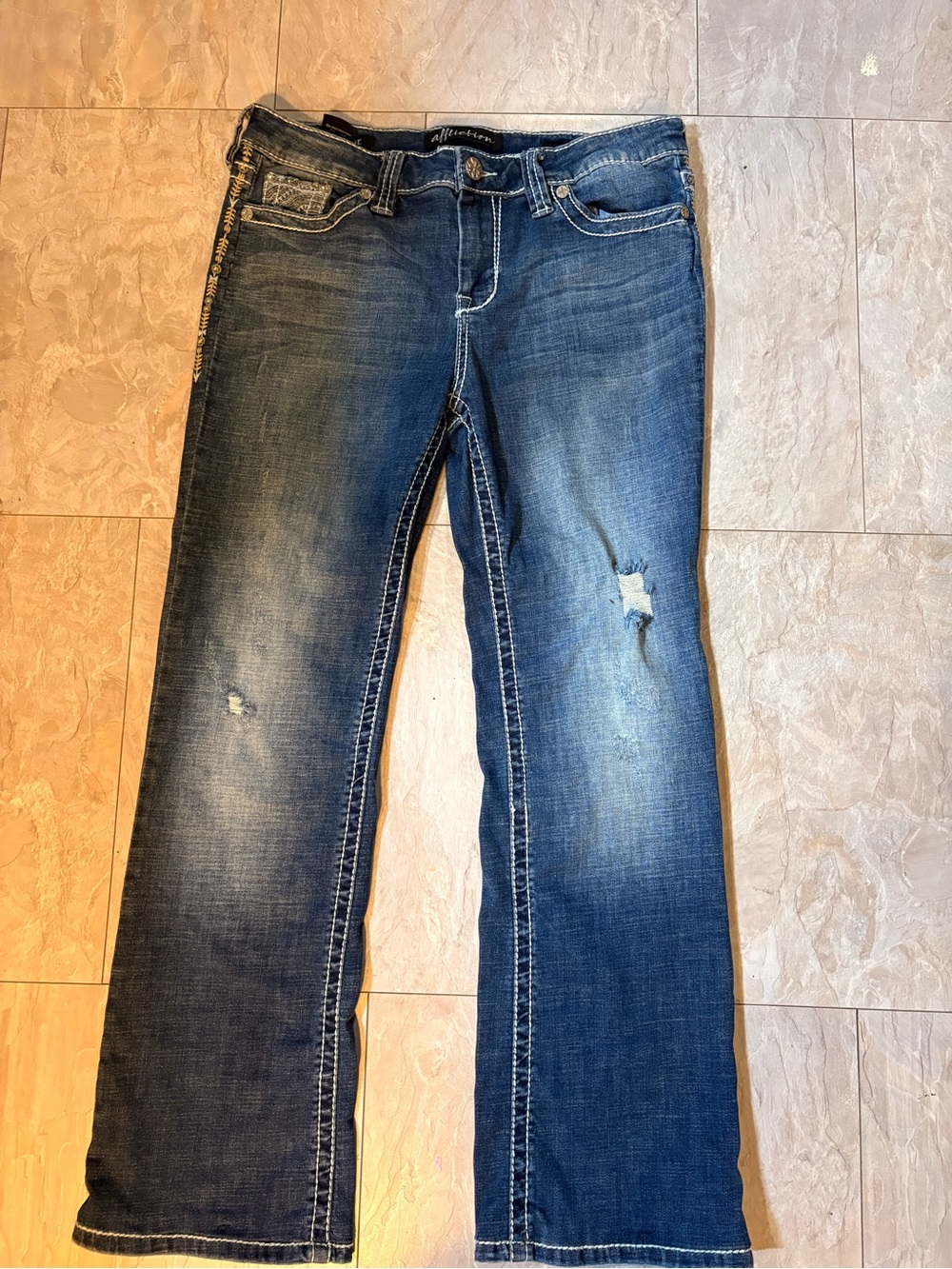 Affliction Women's Blue Distressed Bootcut Jeans